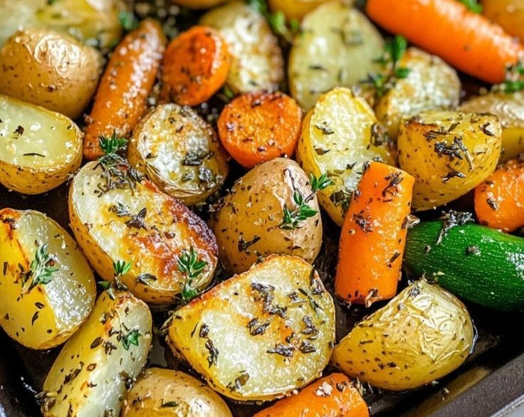 Delicious Easy Garlic Herb Roasted Vegetables Carrots Zucchini overview