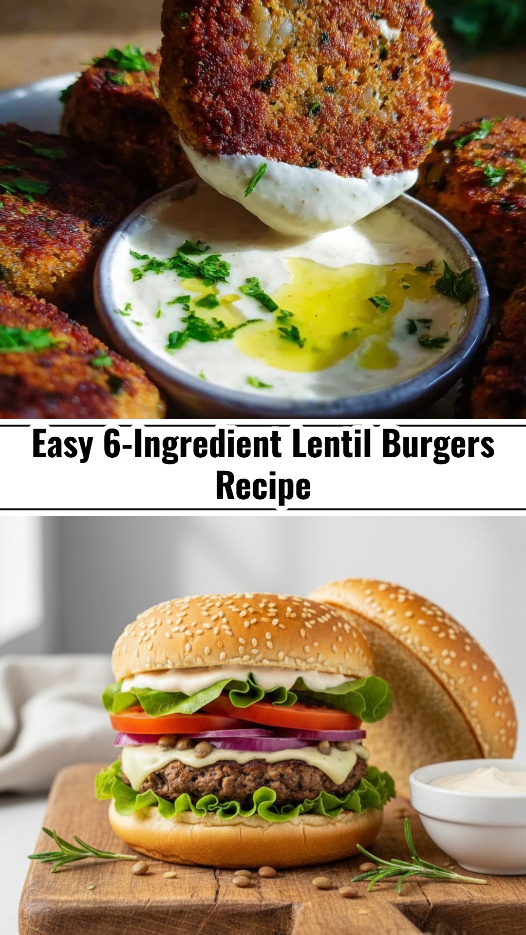 Easy 6-Ingredient Healthy Fast Lentil Burger Recipe