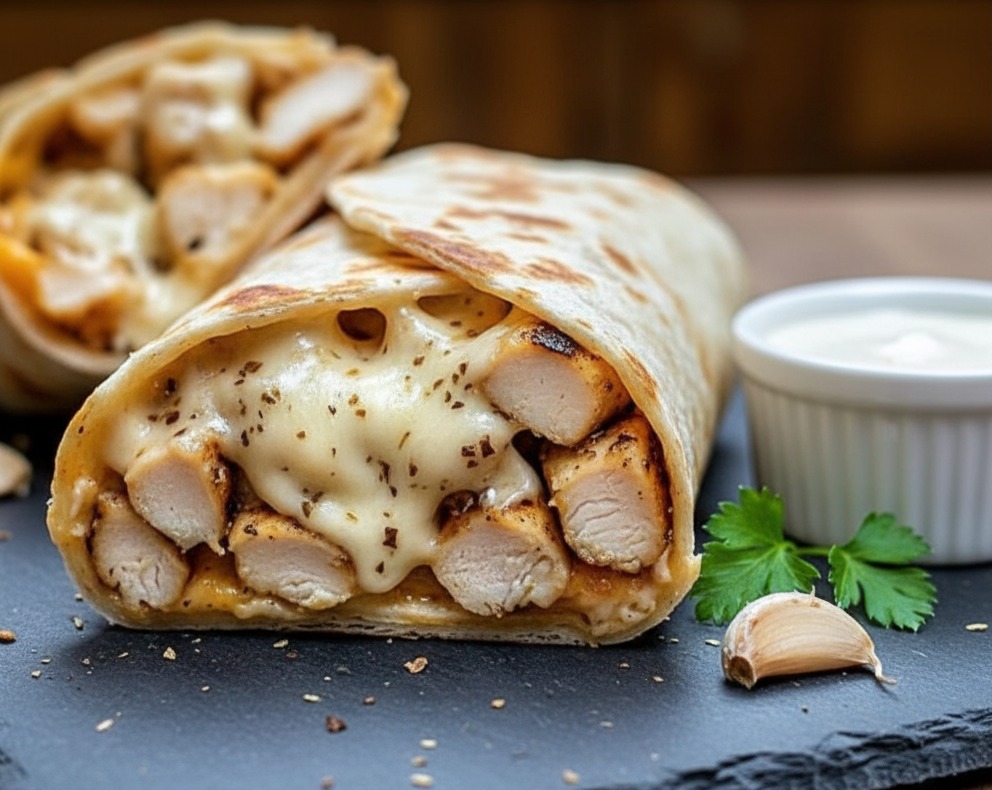 Easy Baked Cheesy Garlic Chicken Wraps Dinner Idea serving