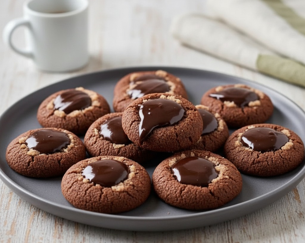 Easy Dark Chocolate Christmas Thumbprint Cookies Recipe serving