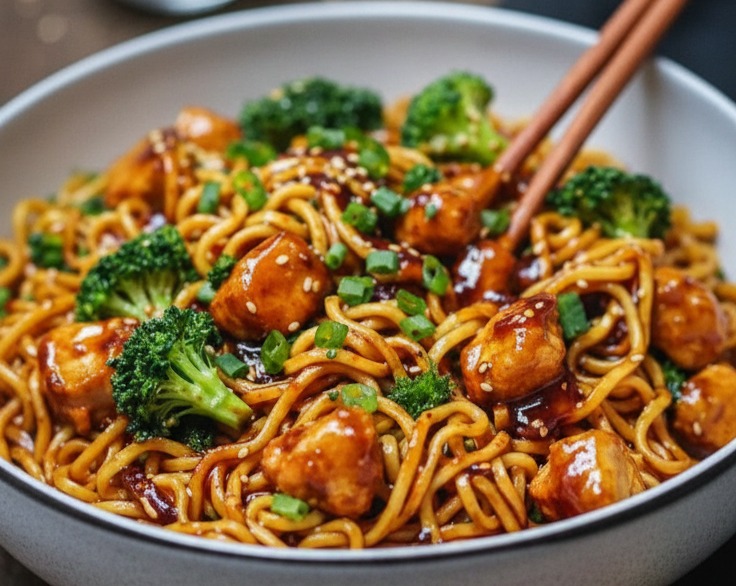 Quick Filling Dinners Sticky Garlic Chicken Noodles Best Meals Ever serving