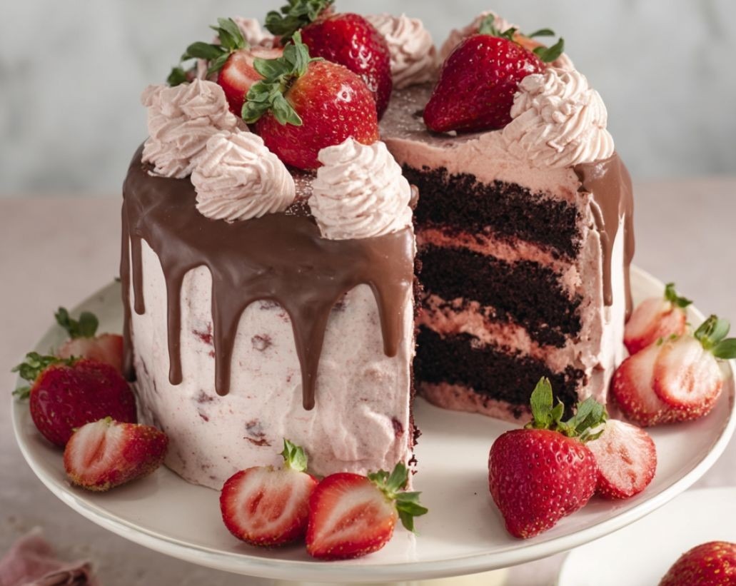Delicious Easy Strawberry Chocolate Layer Cake Recipe overview