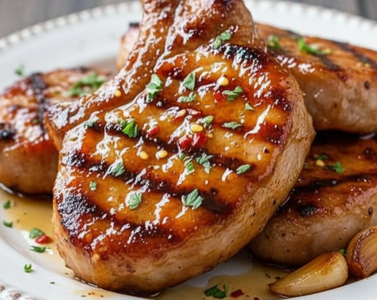 Honey Garlic Asian Pork Chops Delicious Easy Recipe serving