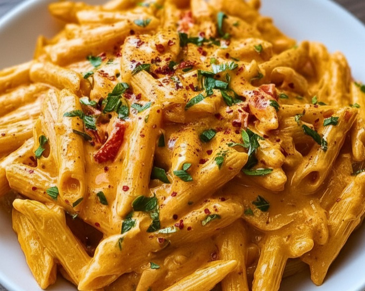 Roasted Red Pepper Pasta Easy Healthy Quick Delicious serving
