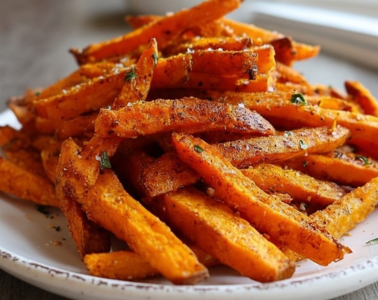 Delicious Easy Crispy Oven Baked Sweet Potato Fries Side Dish serving