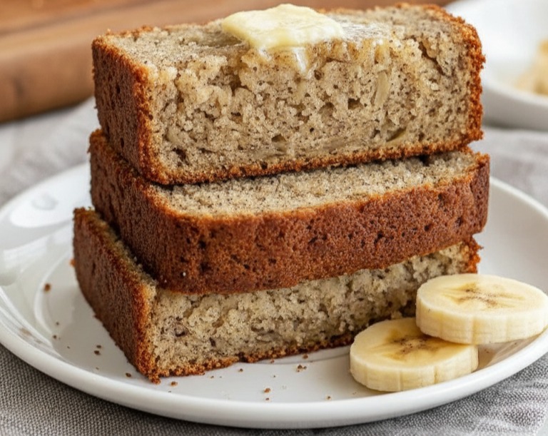 Easy Foolproof Banana Bread Quick Loaf Best Ripe Bananas serving
