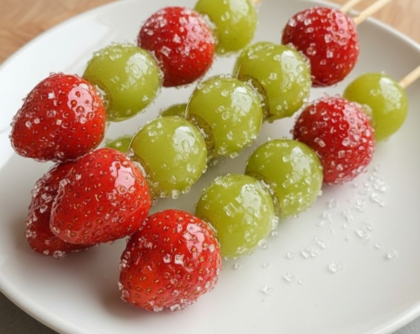 Easy Homemade Crunchy Candied Fruit Skewers: Delicious DIY Treat serving