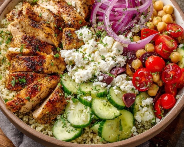 Healthy Mediterranean Chicken Bowl Simple High Protein Summer Dinner Dish overview