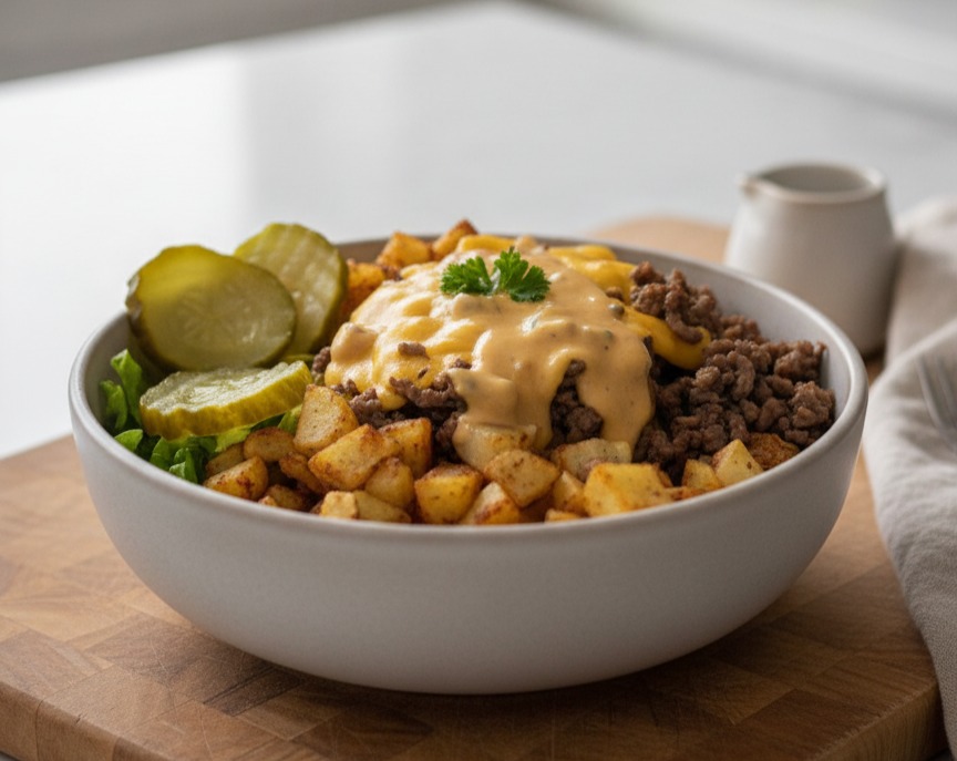 Dinner Ideas Protein Burger Bowls serving